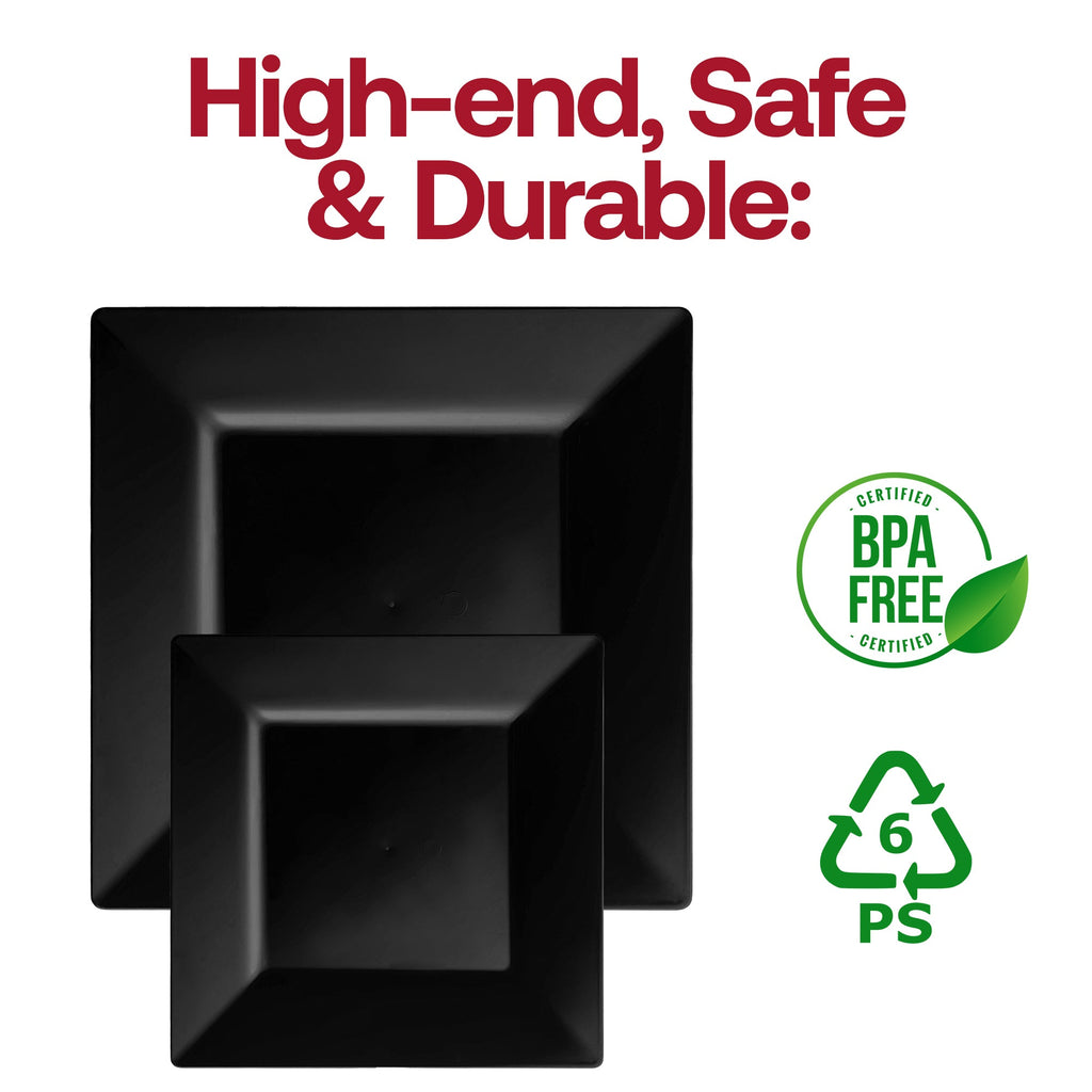 Black Square Plastic Plates Dinnerware Value Set