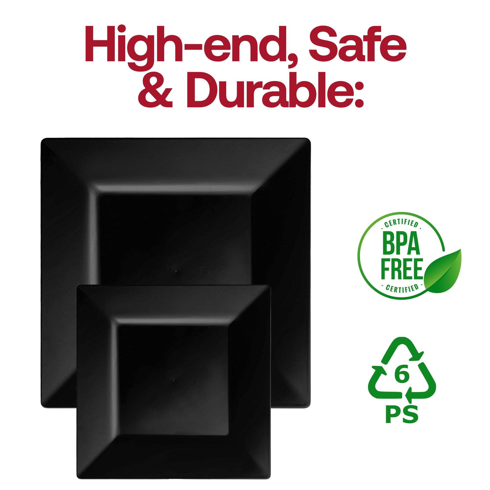 Black Square Plastic Plates Dinnerware Value Set