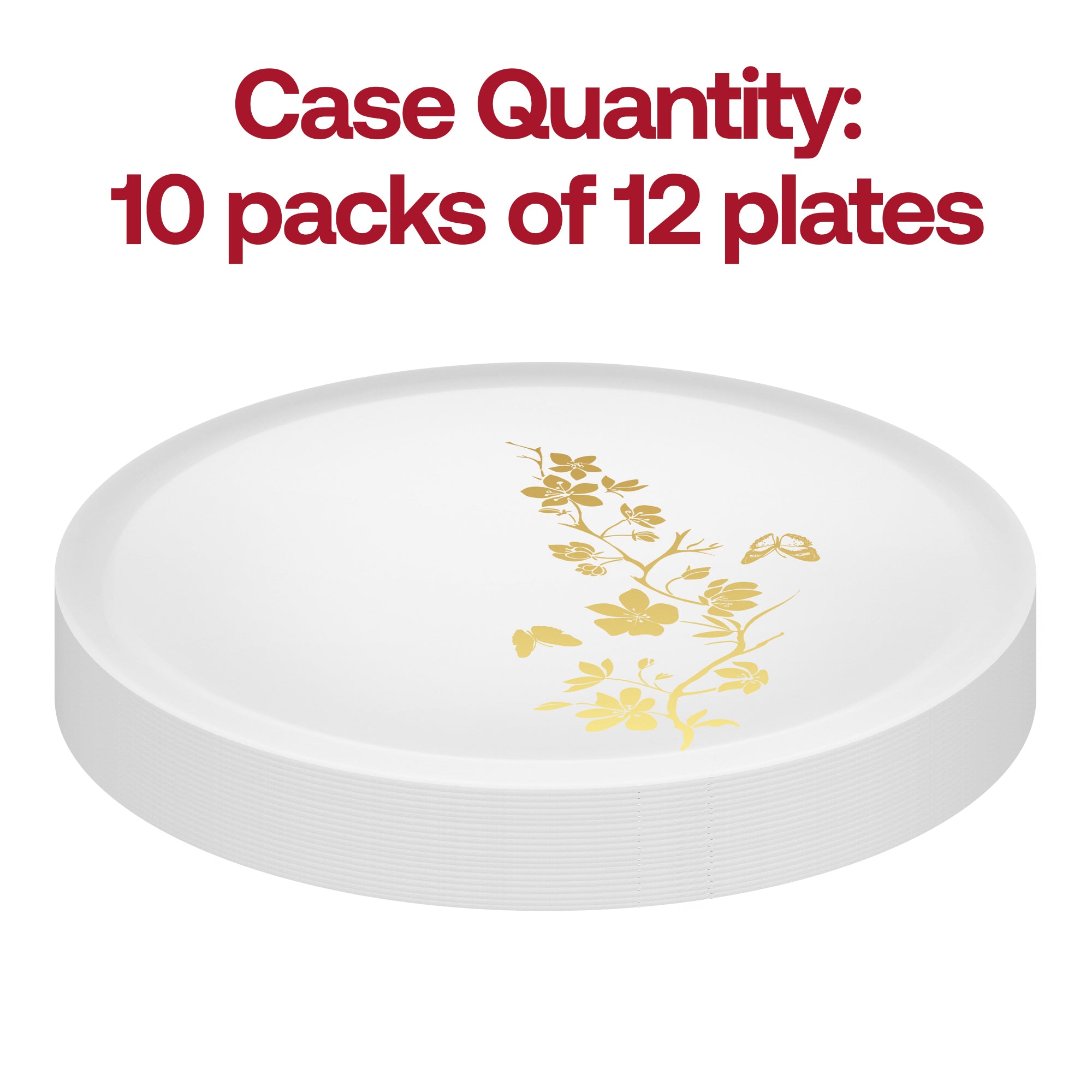 White with Gold Floral Round Plastic Pastry Plates (6.25")