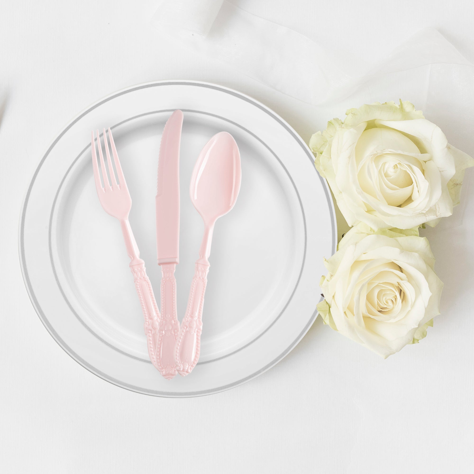 Pink Baroque Disposable Plastic Dinner Forks