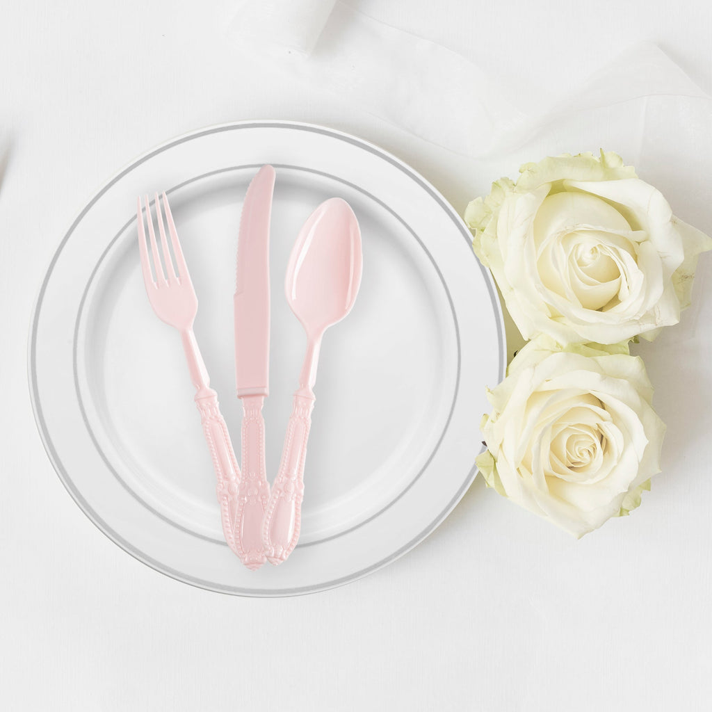 Pink Baroque Disposable Plastic Dinner Spoons