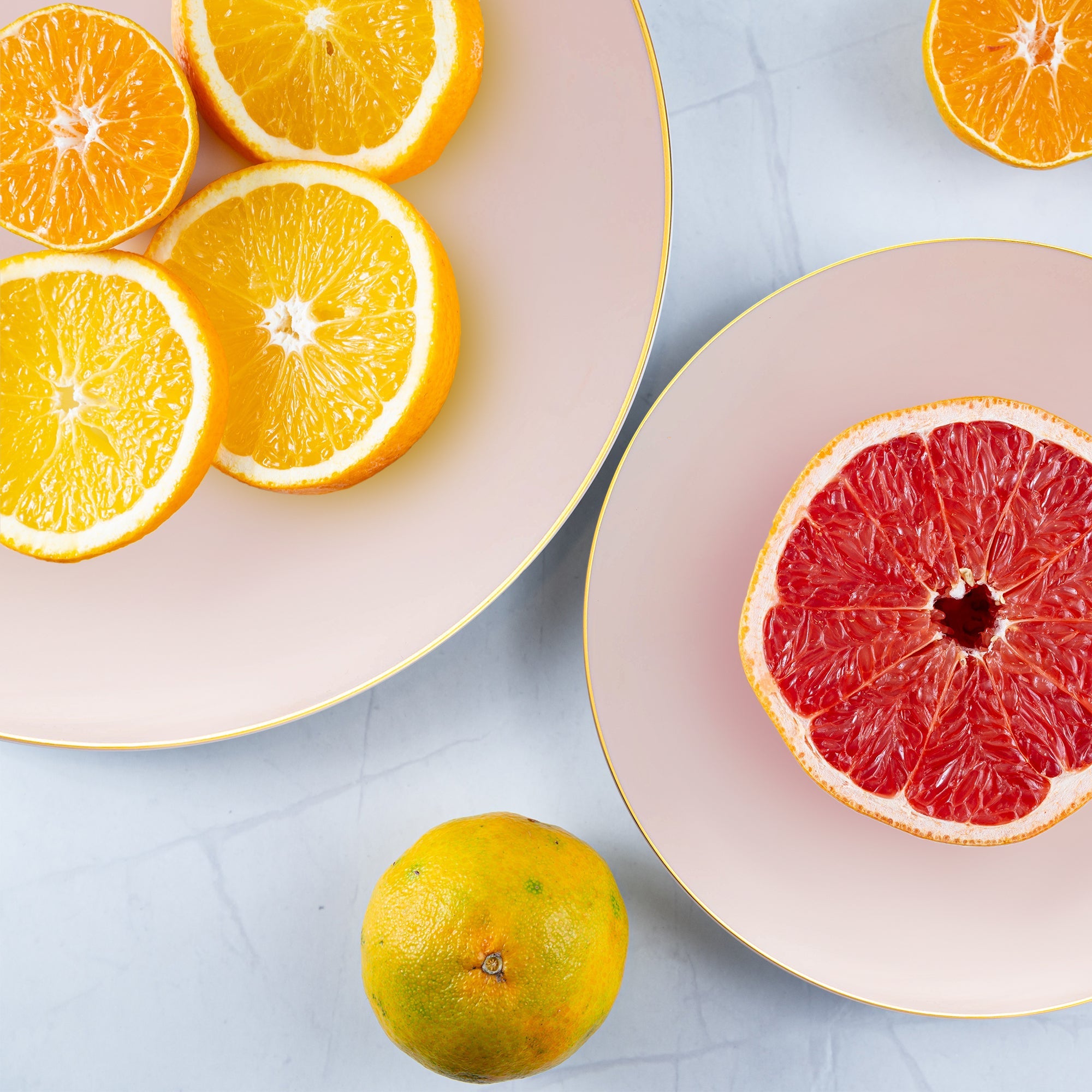 Pink with Gold Organic Round Disposable Plastic Dinner Plates (10.25")