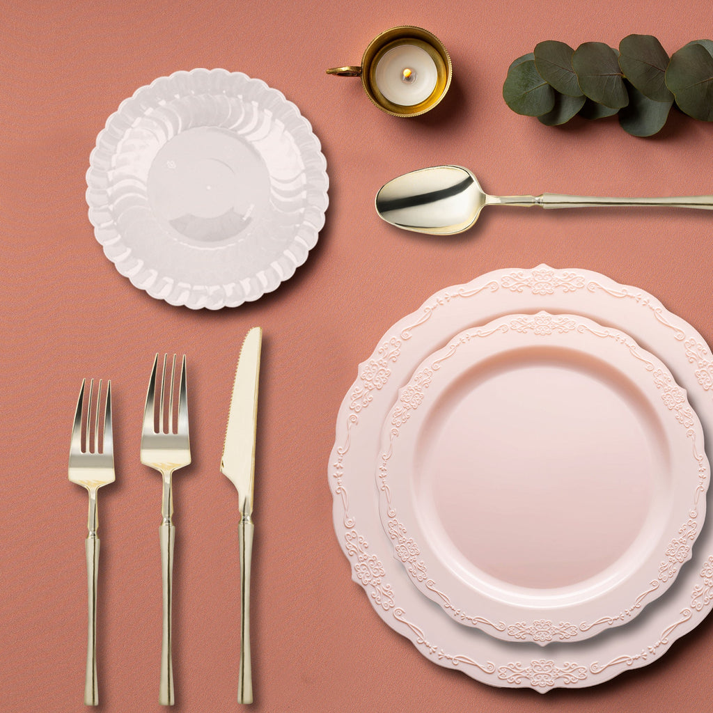 Pink Vintage Disposable Plastic Tableware Set