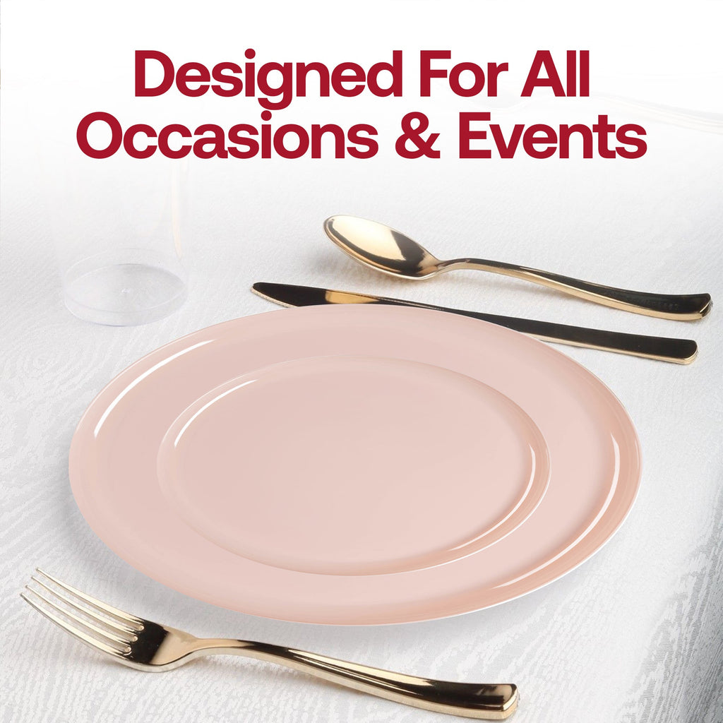 Pink Flat Round Disposable Plastic Dinnerware Value Set