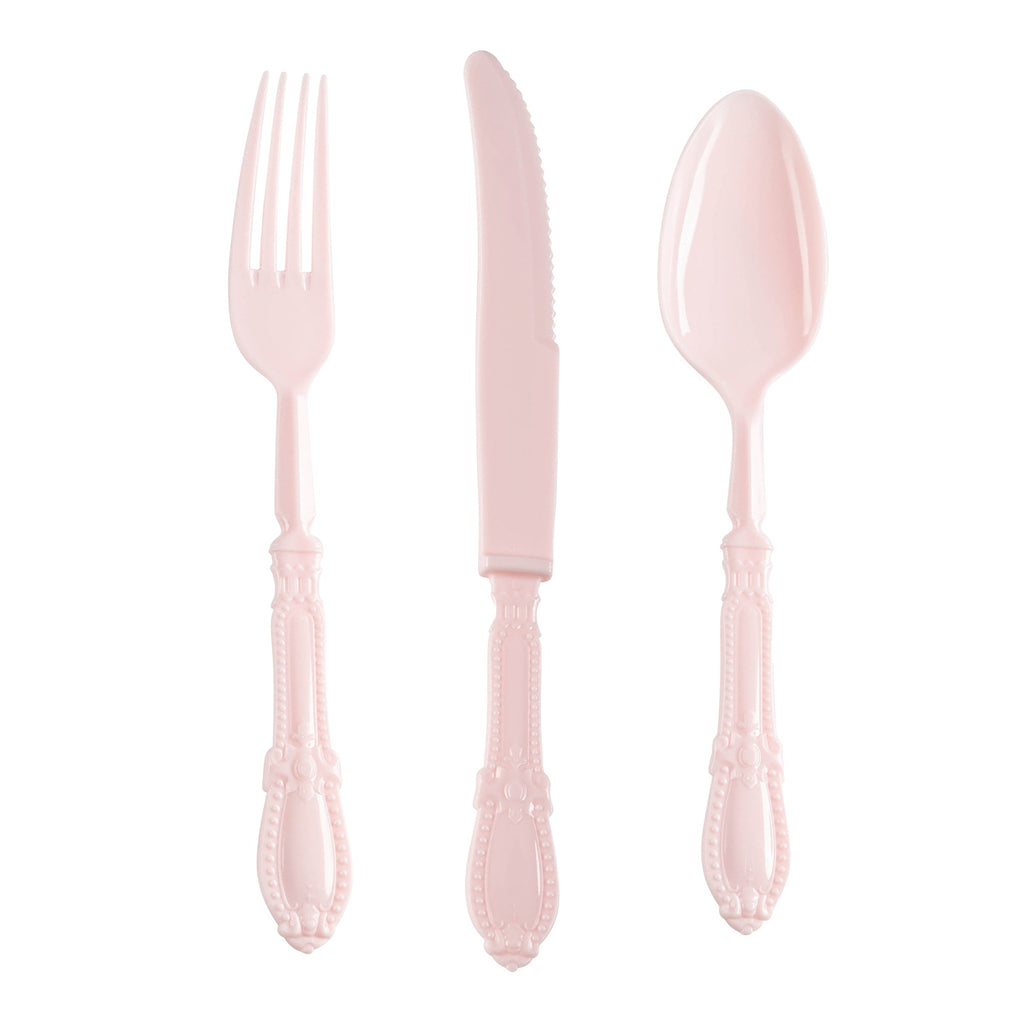 Pink Baroque Disposable Plastic Cutlery Set - 20 Spoons, 20 Forks and 20 Knives