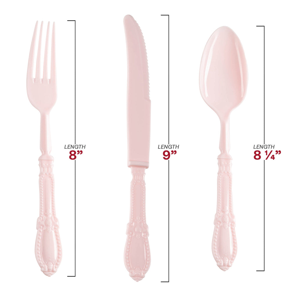 Pink Baroque Disposable Plastic Cutlery Set - 20 Spoons, 20 Forks and 20 Knives