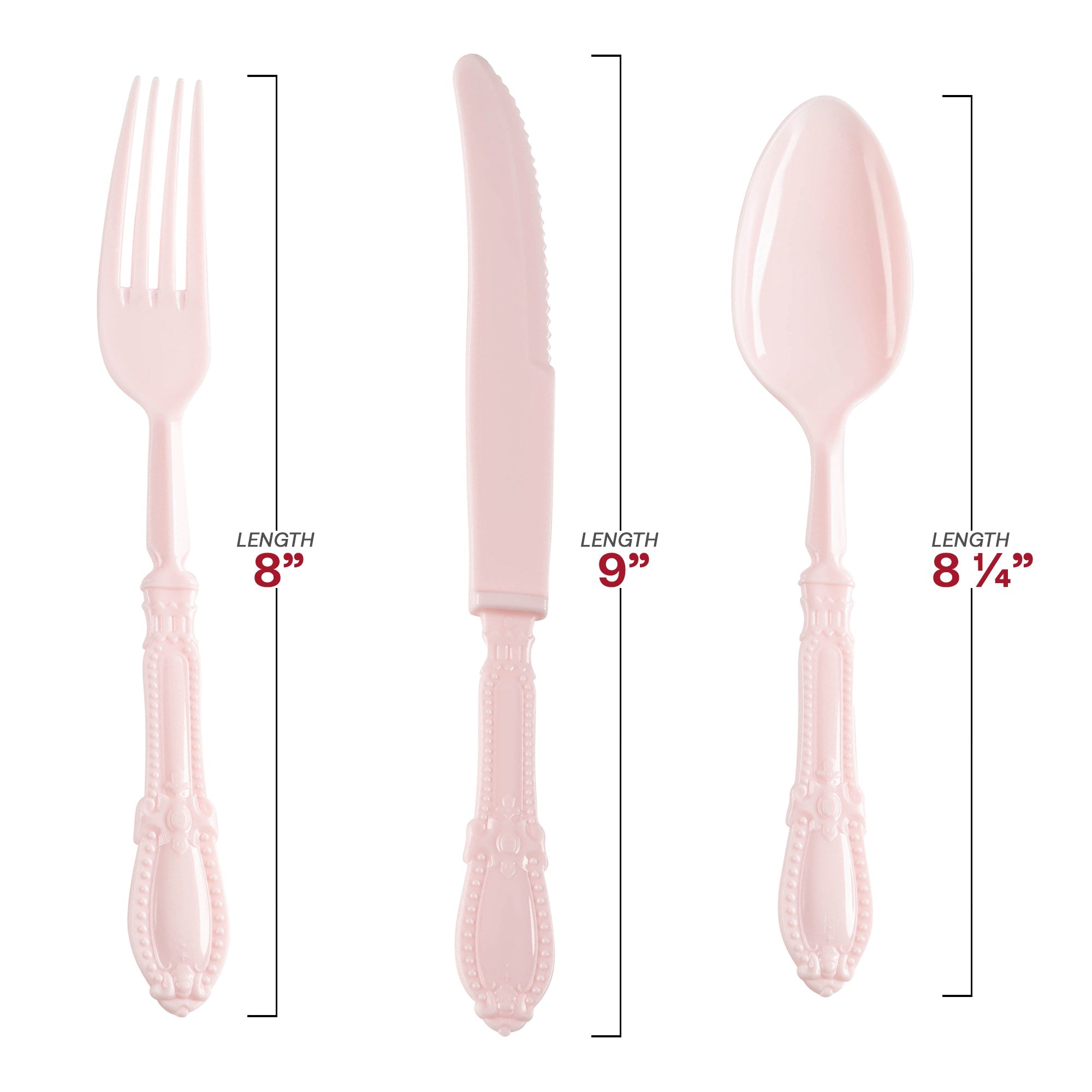 Pink Baroque Disposable Plastic Cutlery Set - 20 Spoons, 20 Forks and 20 Knives