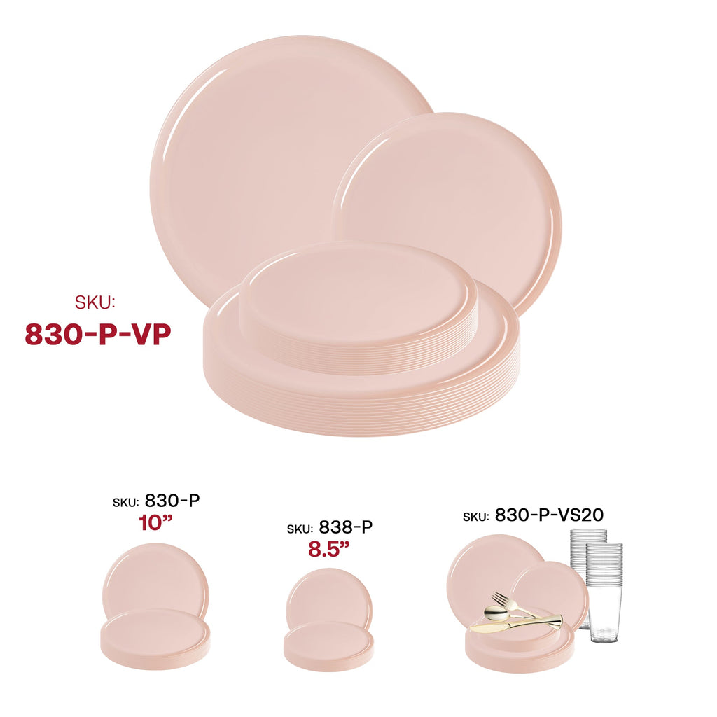 Pink Flat Round Disposable Plastic Dinnerware Value Set