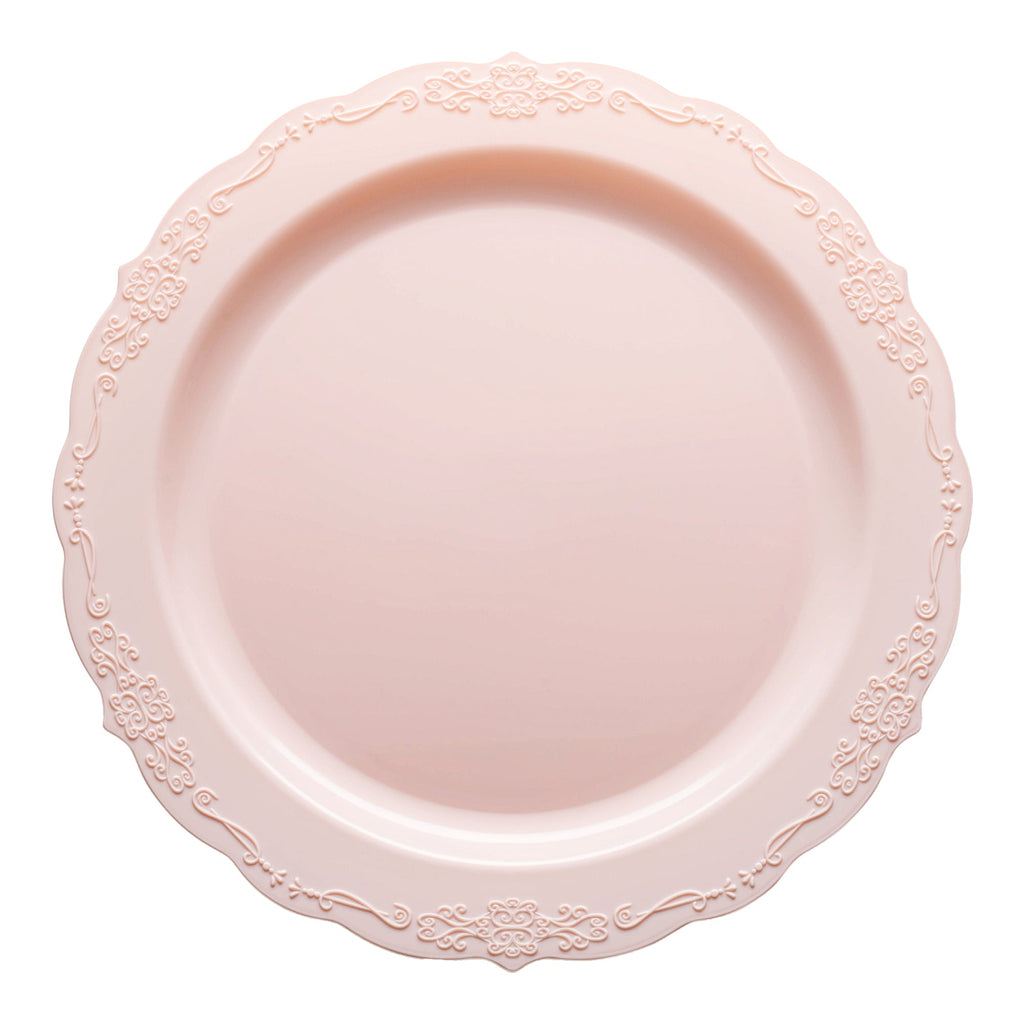 Pink Vintage Round Disposable Plastic Appetizer/Salad Plates (7.5")