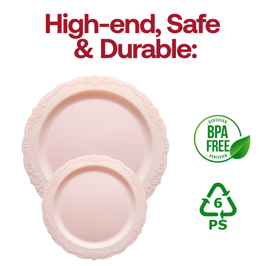 Pink Vintage Round Disposable Plastic Dinner Plates (10")