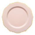 Pink with Gold Rim Round Blossom Disposable Plastic Appetizer/Salad Plates (7.5")