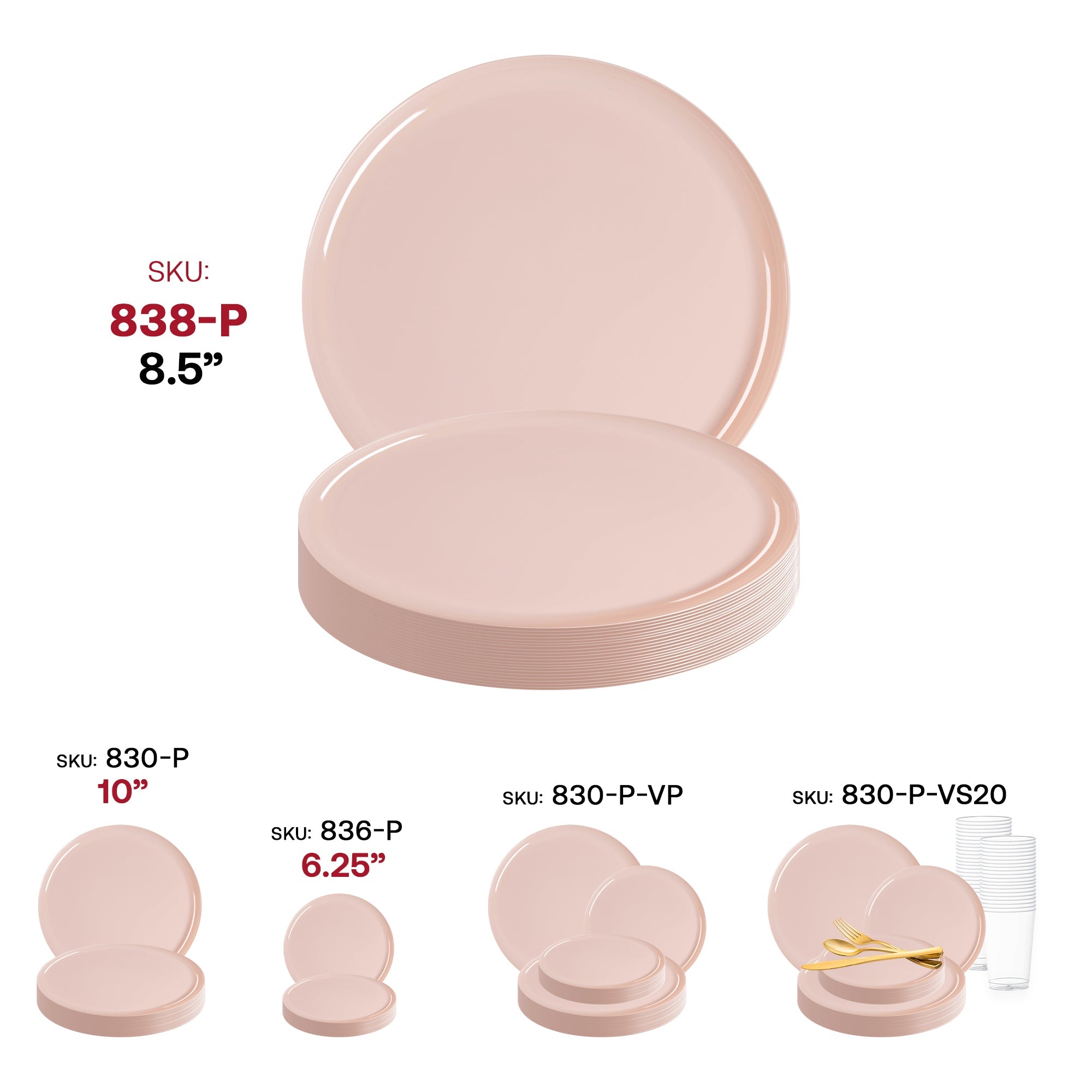 Pink Flat Round Disposable Plastic Appetizer/Salad Plates (8.5")