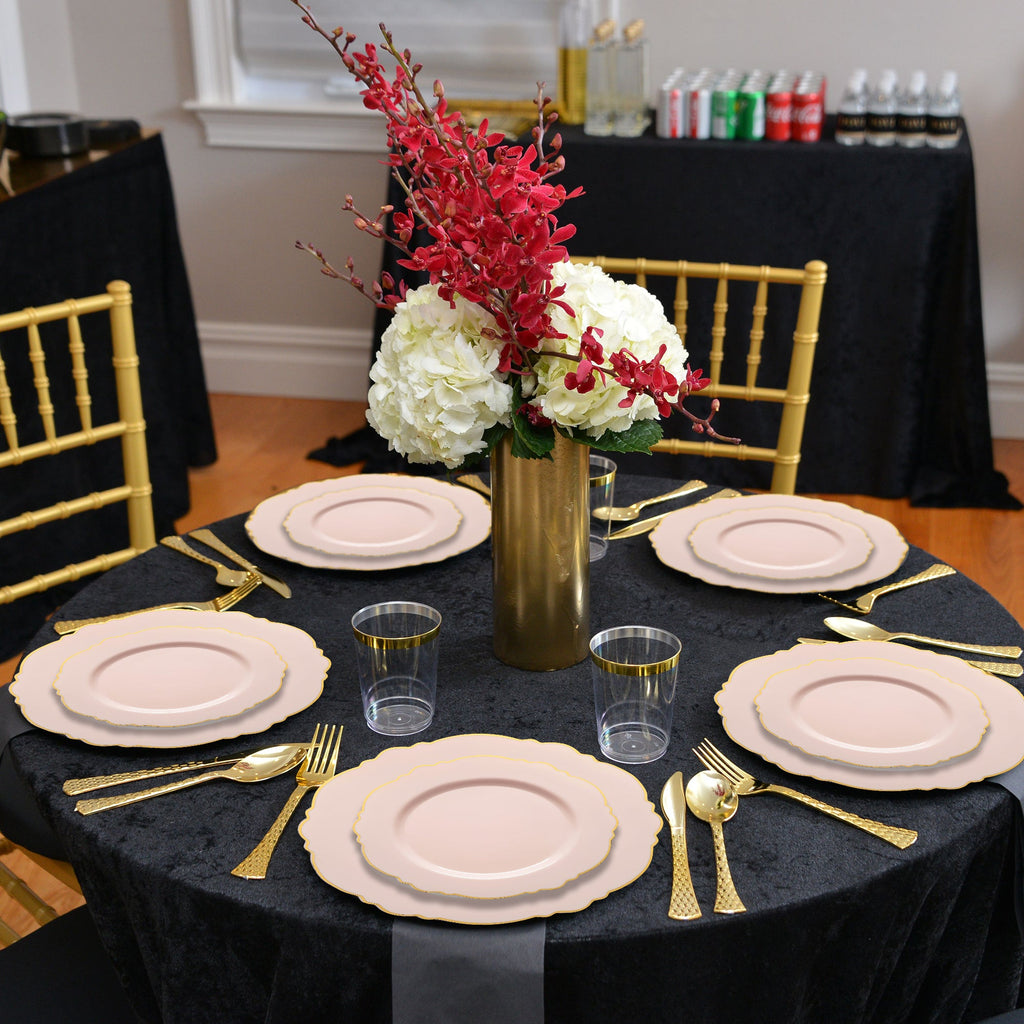 Pink with Gold Rim Round Blossom Disposable Plastic Appetizer/Salad Plates (7.5")