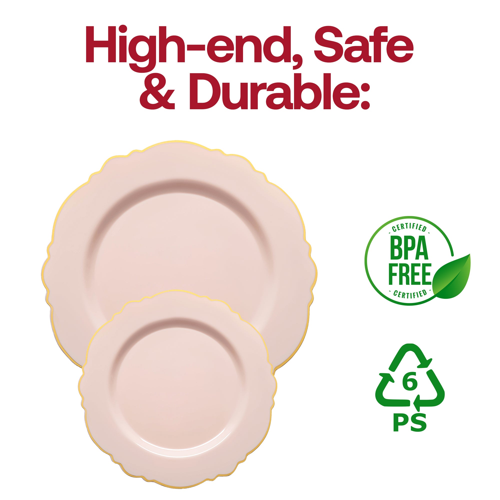 Pink with Gold Rim Round Blossom Disposable Plastic Appetizer/Salad Plates (7.5")