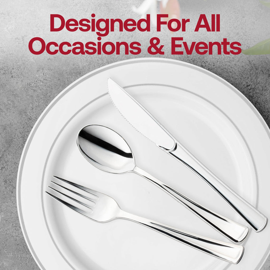 Silver Disposable Plastic Cutlery and Cup Set
