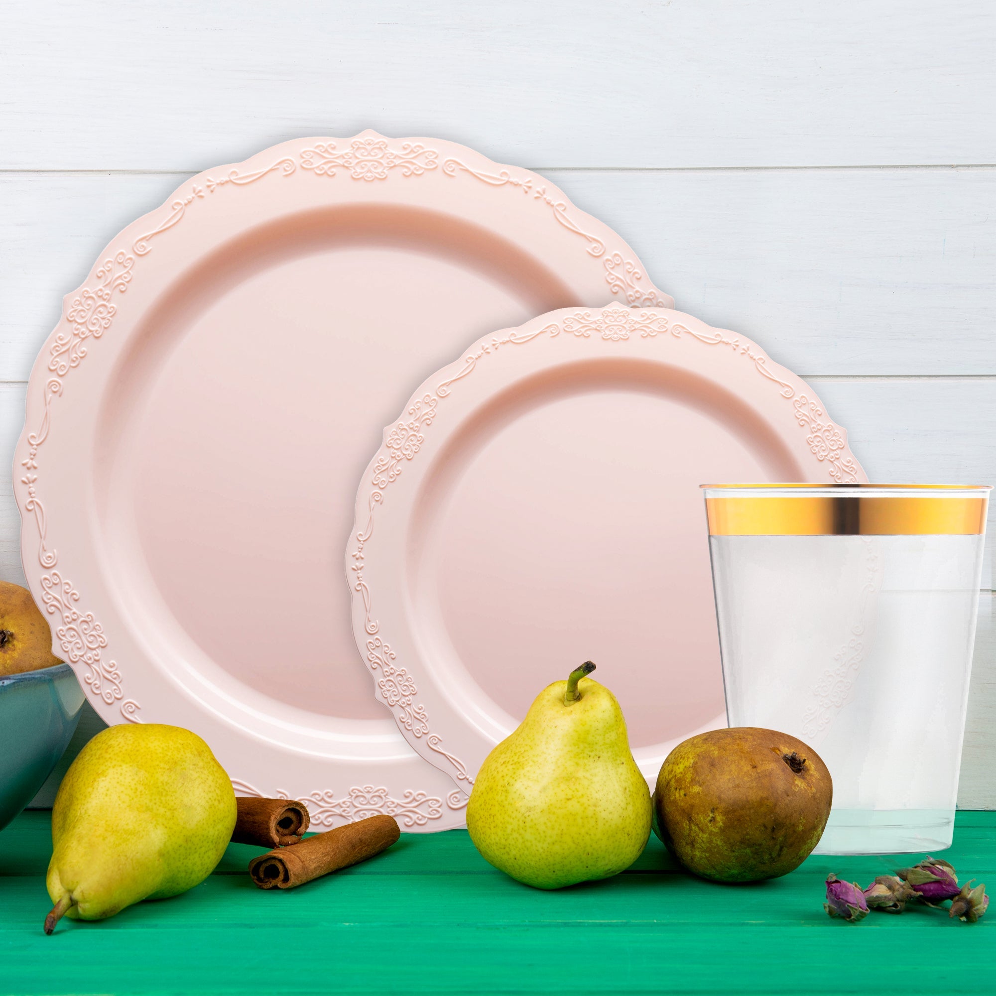Pink Vintage Disposable Plastic Tableware Set
