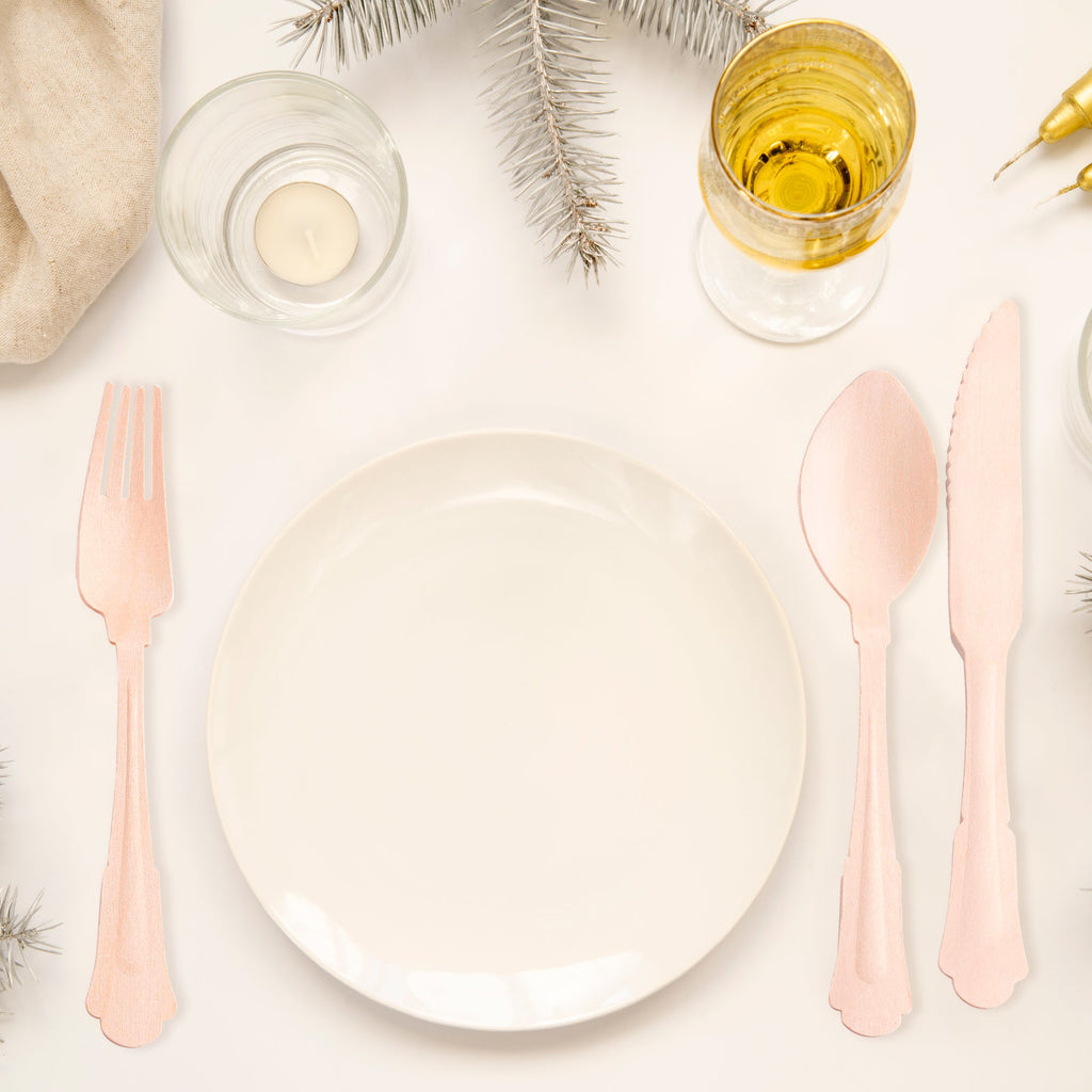 Eco Friendly Silhouette Birch Wood - Compostable Palm Leaf Disposable Wooden Cutlery Set - Spoons, Forks and Knives