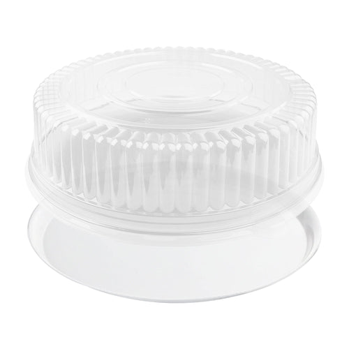 14" White Round Plastic Trays with Lids