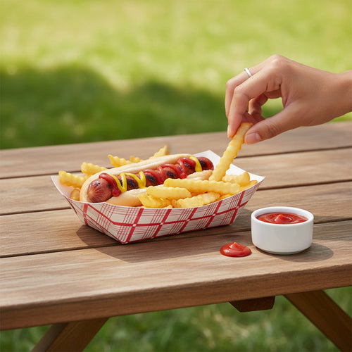 2 lb Red Plaid Paper Food Trays