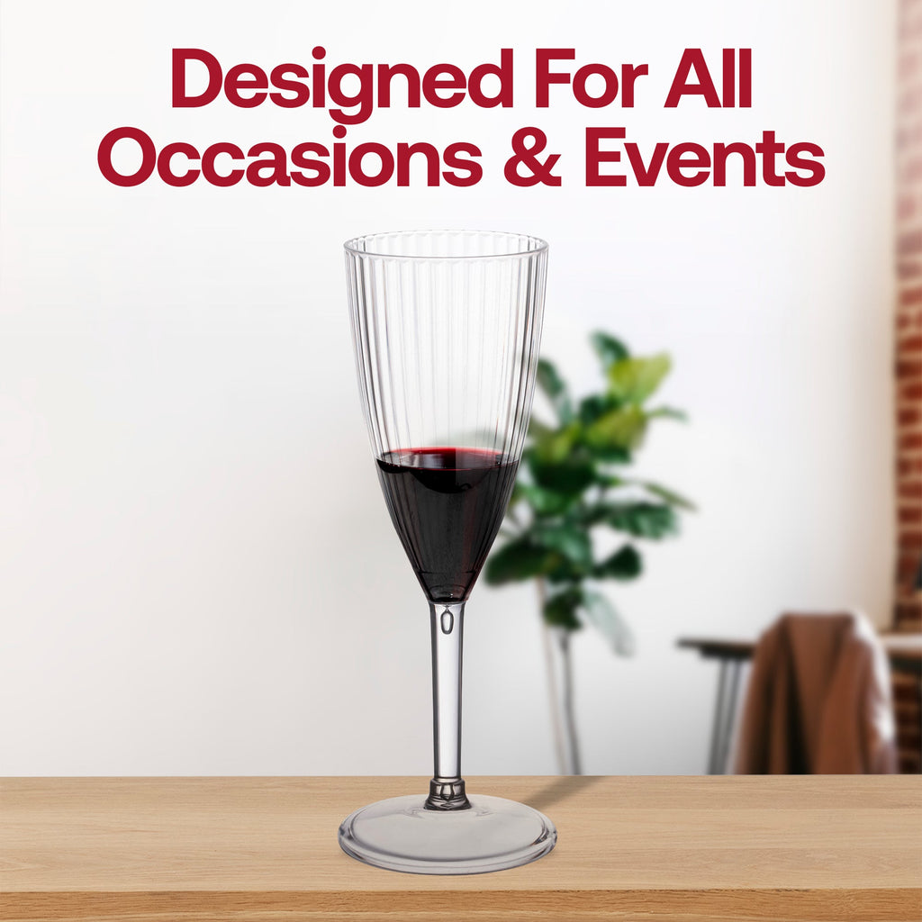 Clear Stripe Round Disposable Plastic Champagne Flutes (8 oz. )