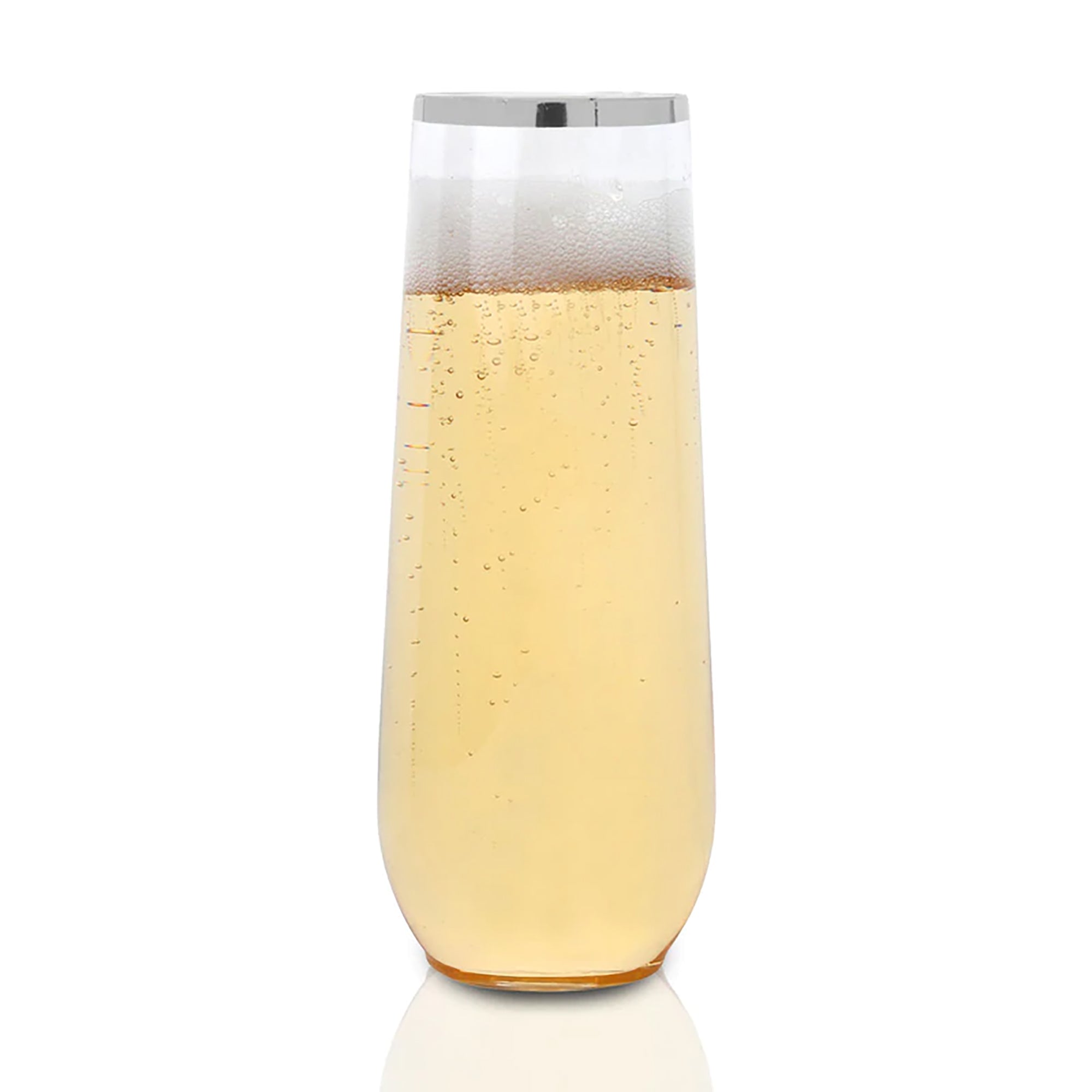 Clear with Silver Stemless Plastic Champagne Flutes (9 oz. )