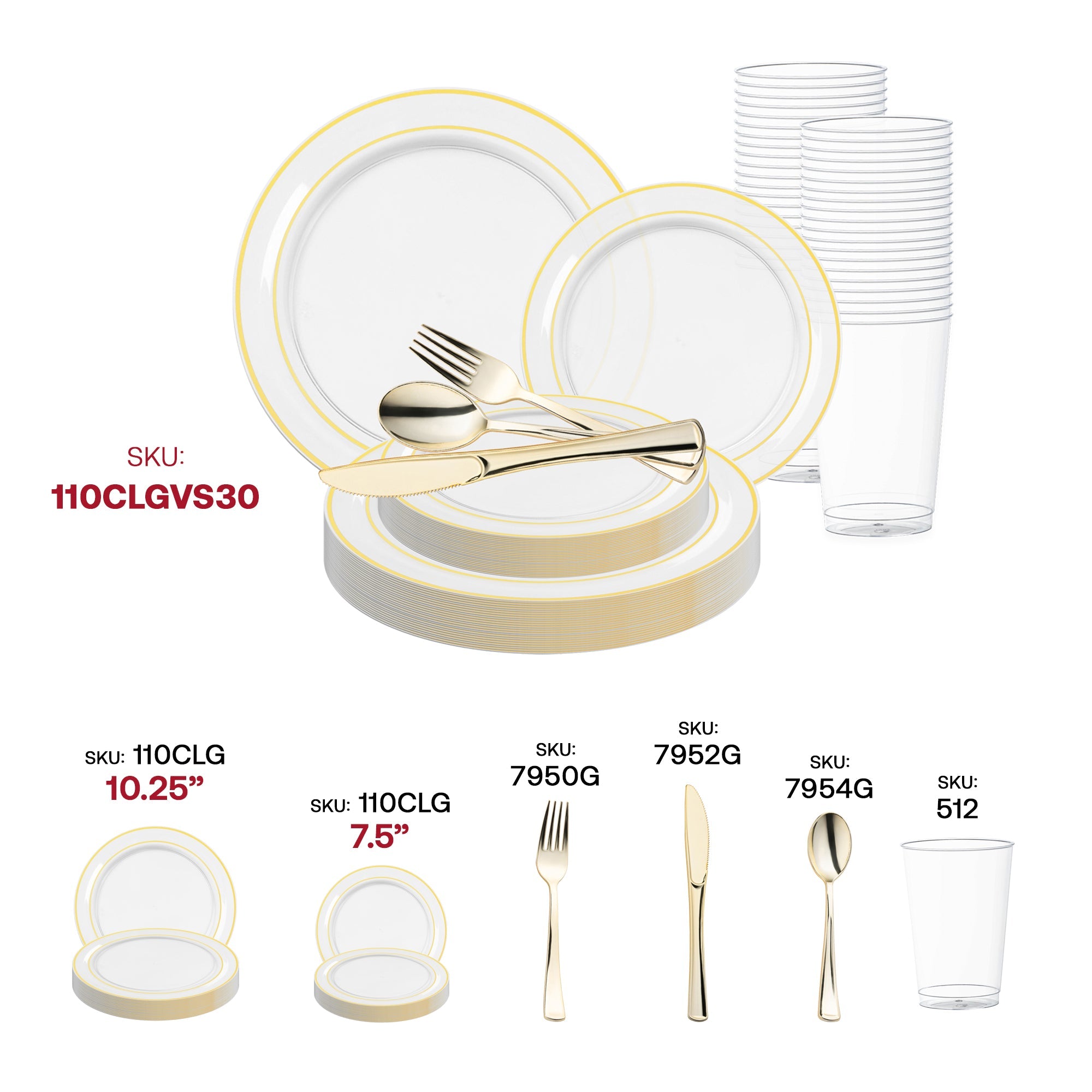 Clear with Gold Edge Rim Plastic Wedding Value Set