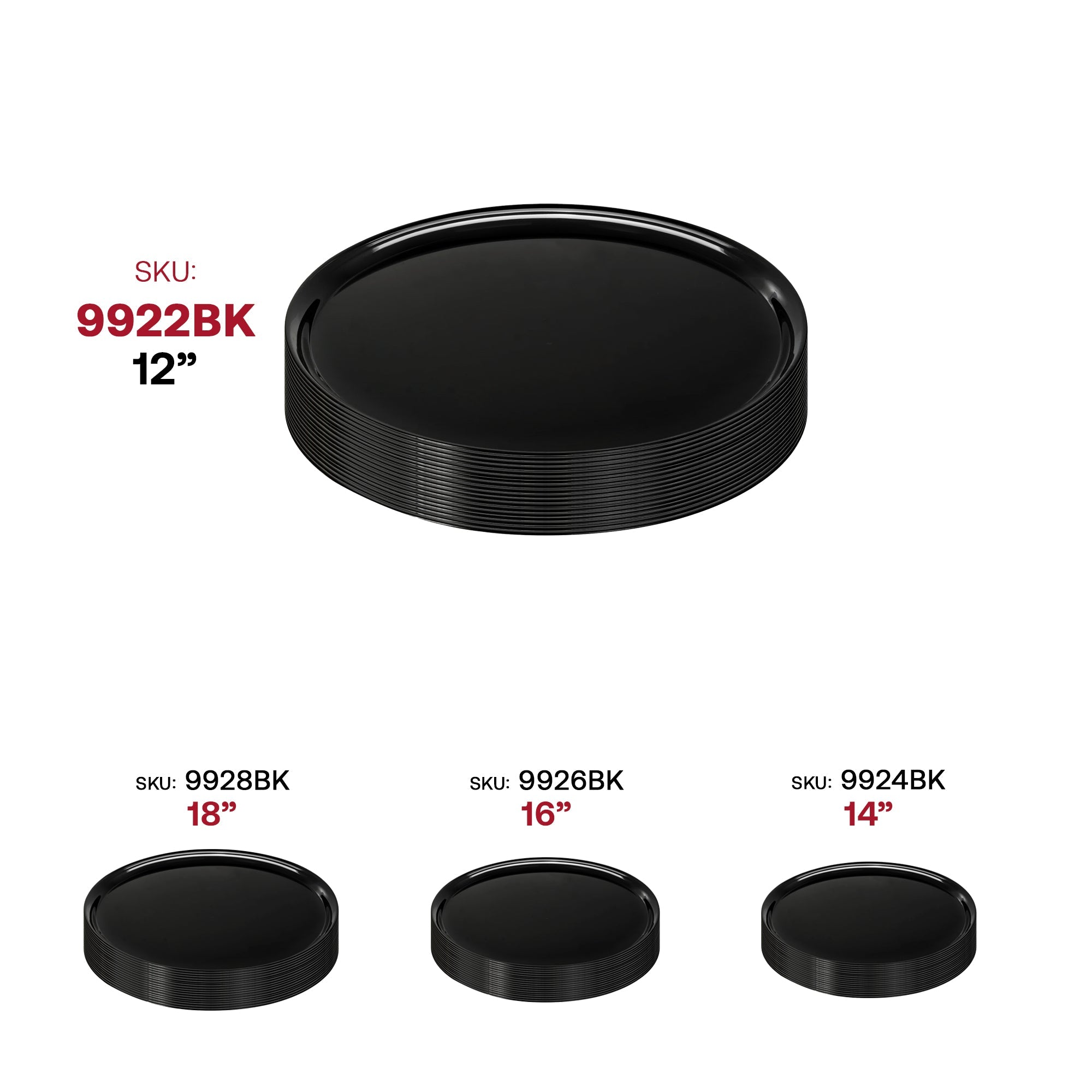 12" Black Round Plastic Trays