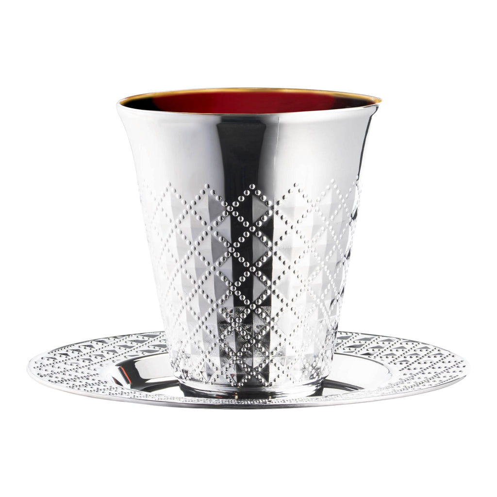 Aluminum Silver Round Plastic Saucers and Kiddush Cup Value Set (Shiny Metallic )