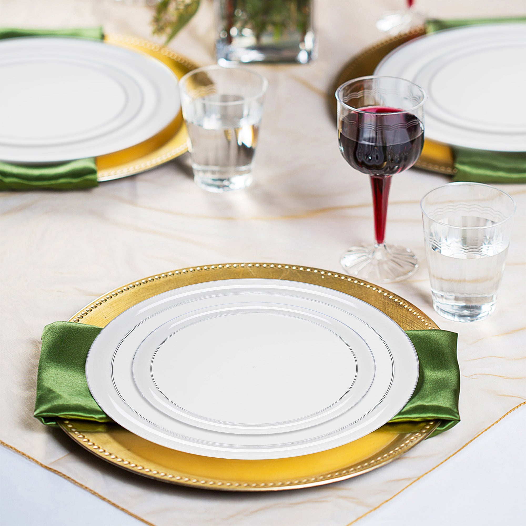 Clear Flat Round Disposable Plastic Wedding Value Set