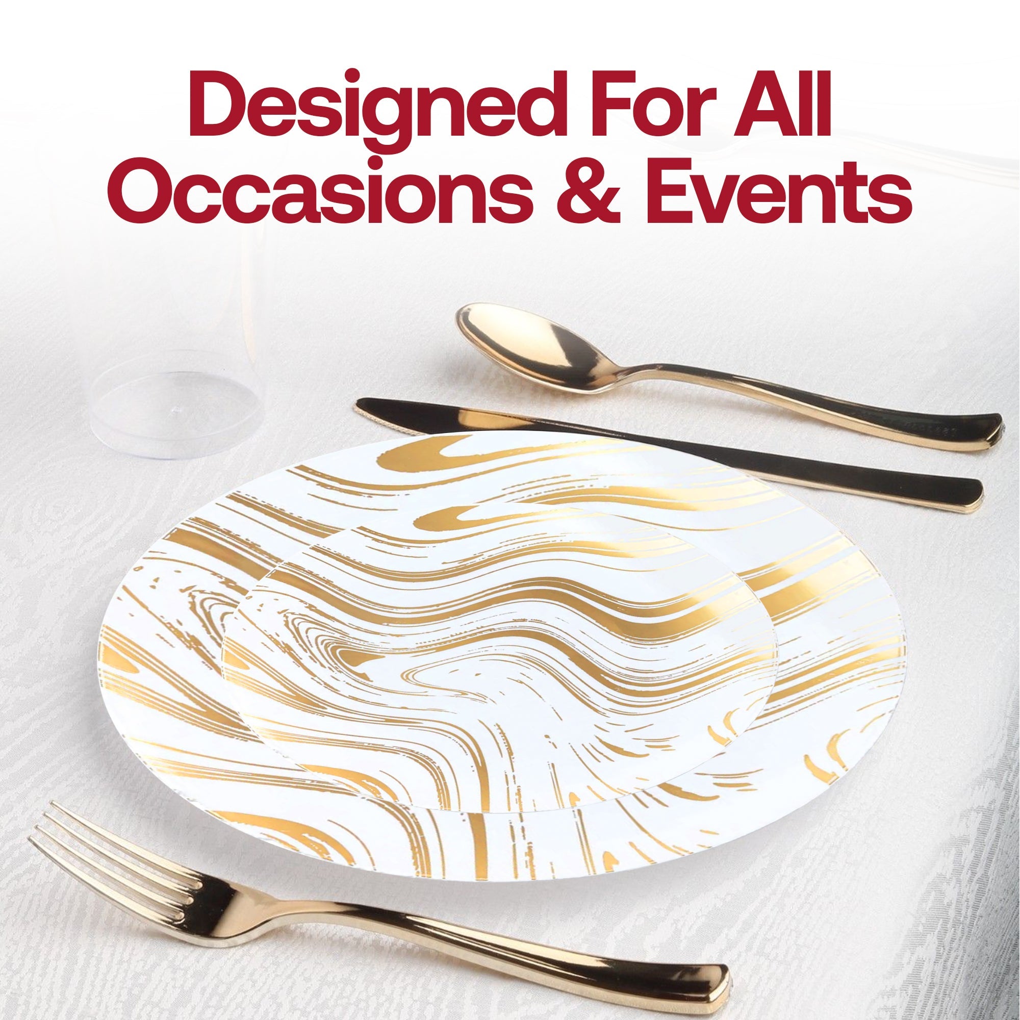White with Gold Waves Plastic Dinner Plates (10.25")