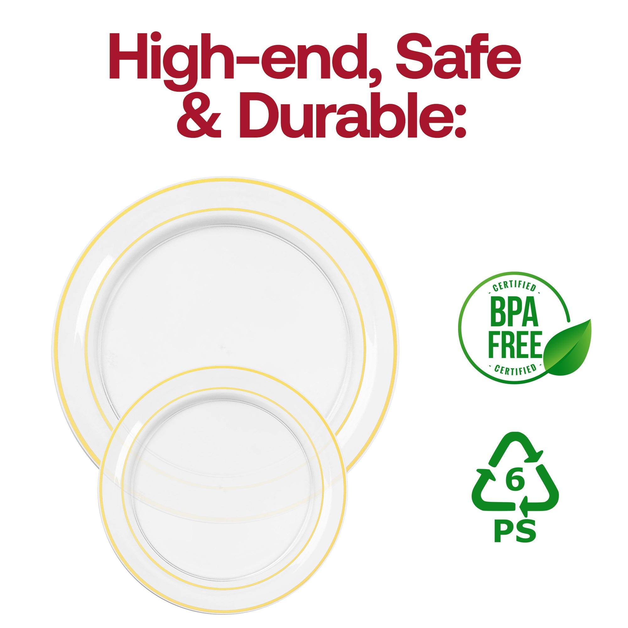 Clear with Gold Edge Rim Plastic Dinnerware Value Set