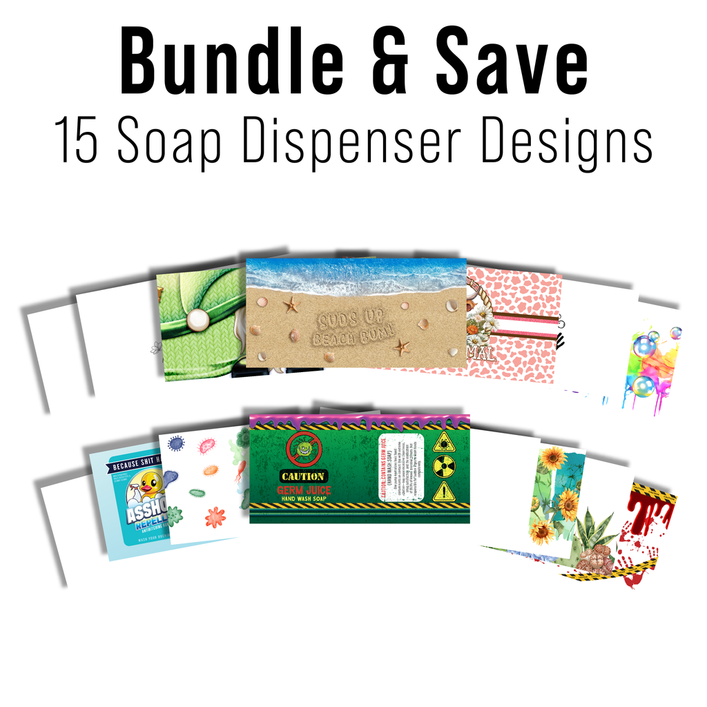 Assorted Ready to Press Sublimation 18oz Soap Dispenser Prints (15 Pack)