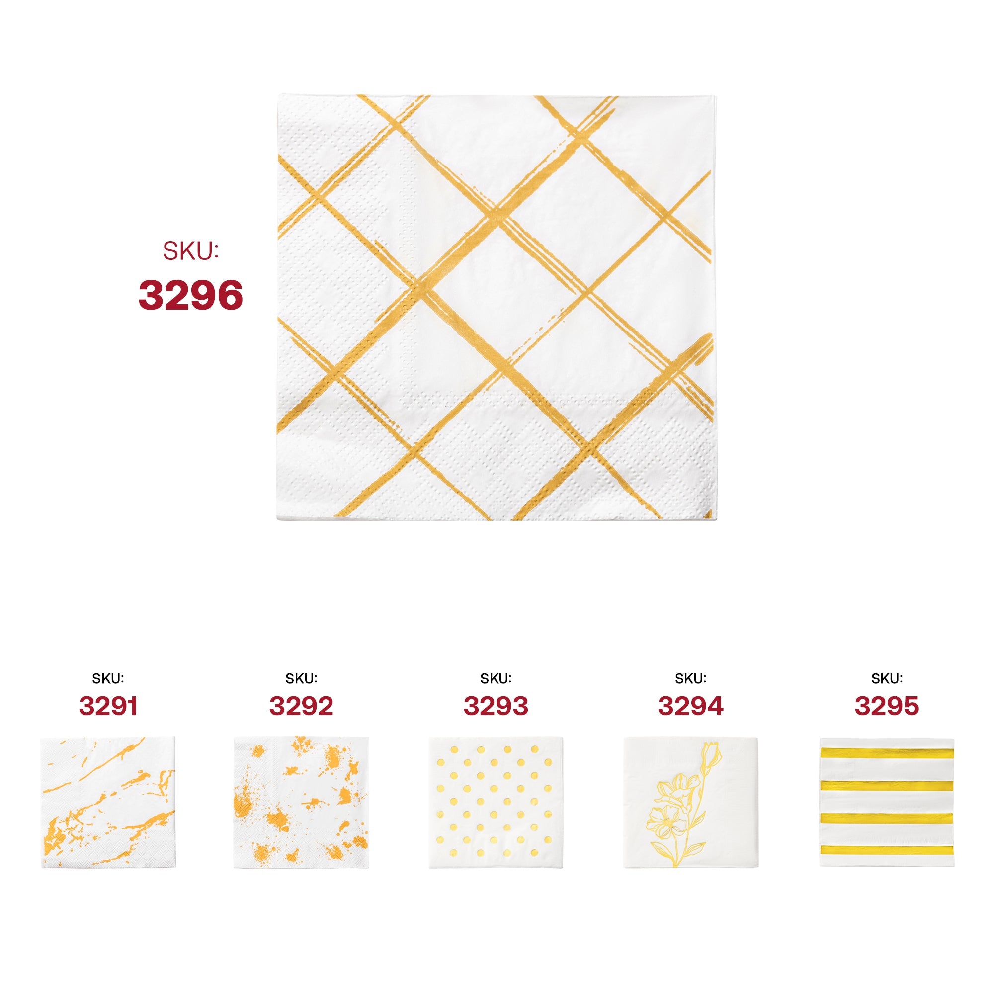 White with Gold Diamond Paper Beverage/Cocktail Napkins