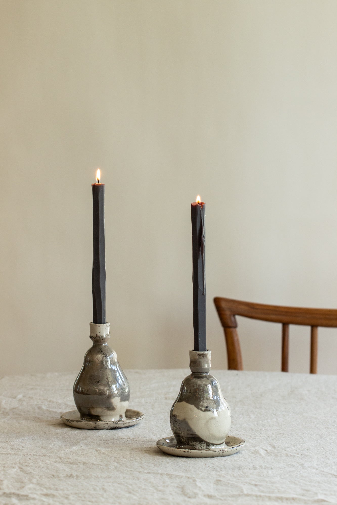 Raku Pear Candlestick Holder