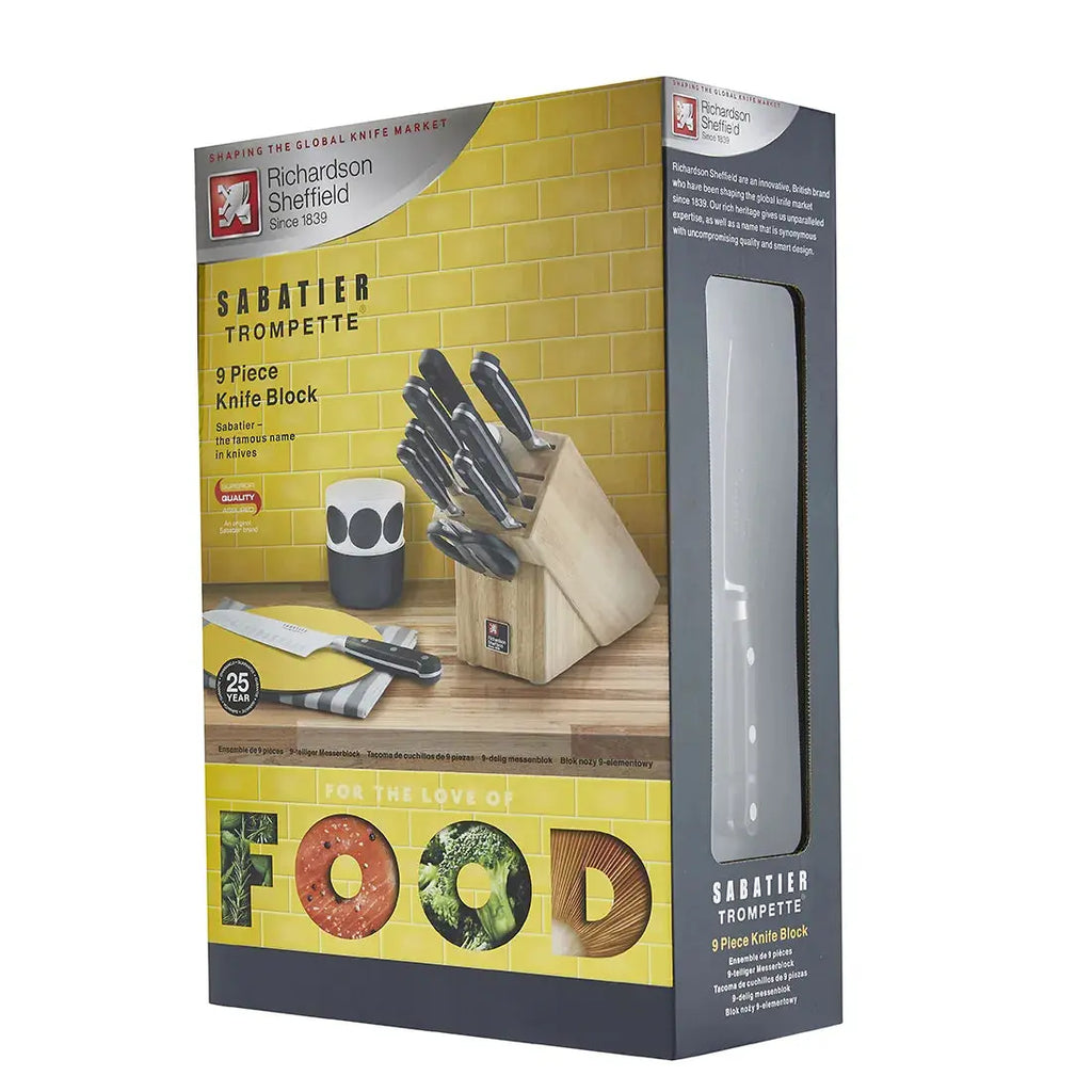 Amefa Sabatier Trompette Life 9pc Chefs Kitchen Knife Block Set