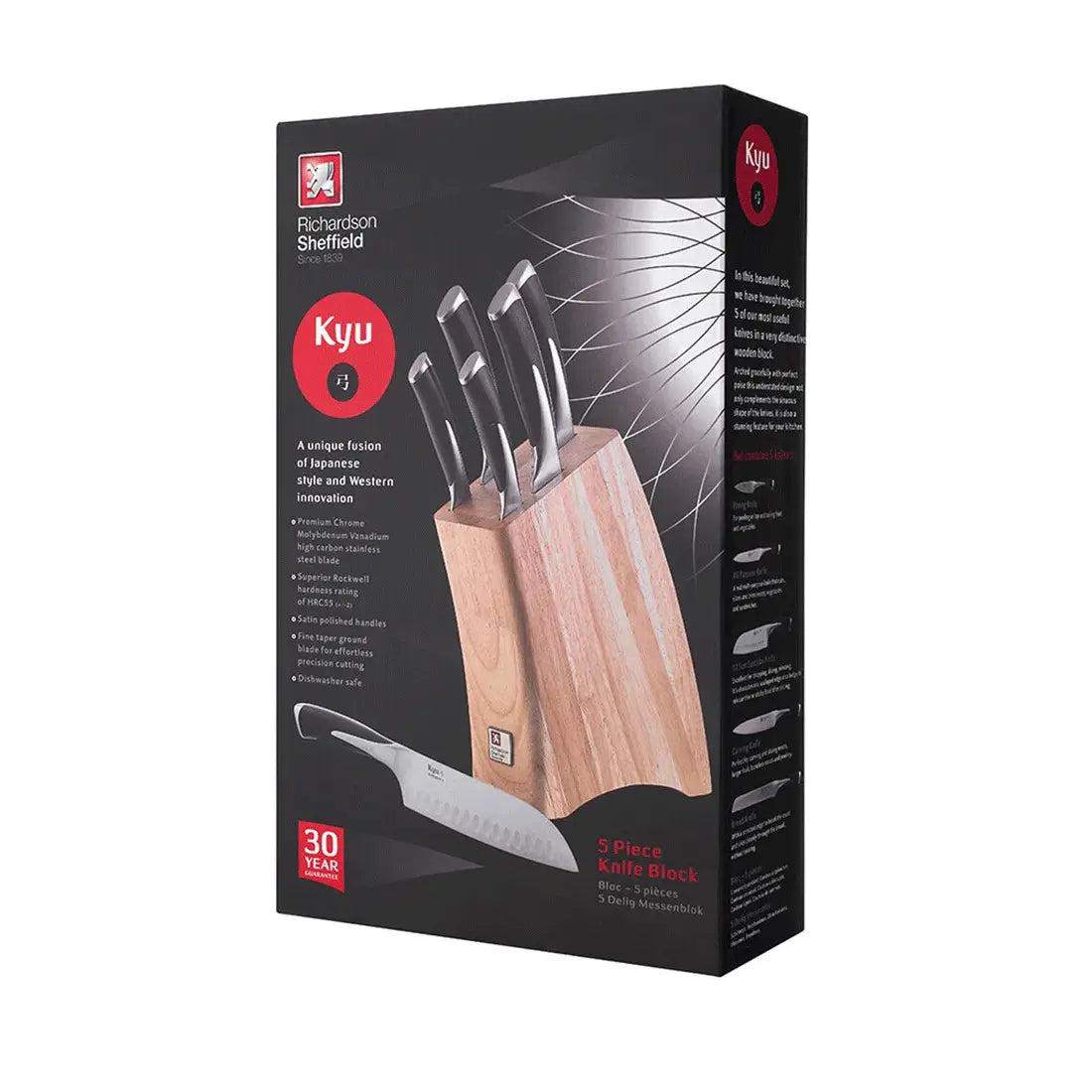 Amefa Kyu 5pc Chefs Kitchen Knife Block Set