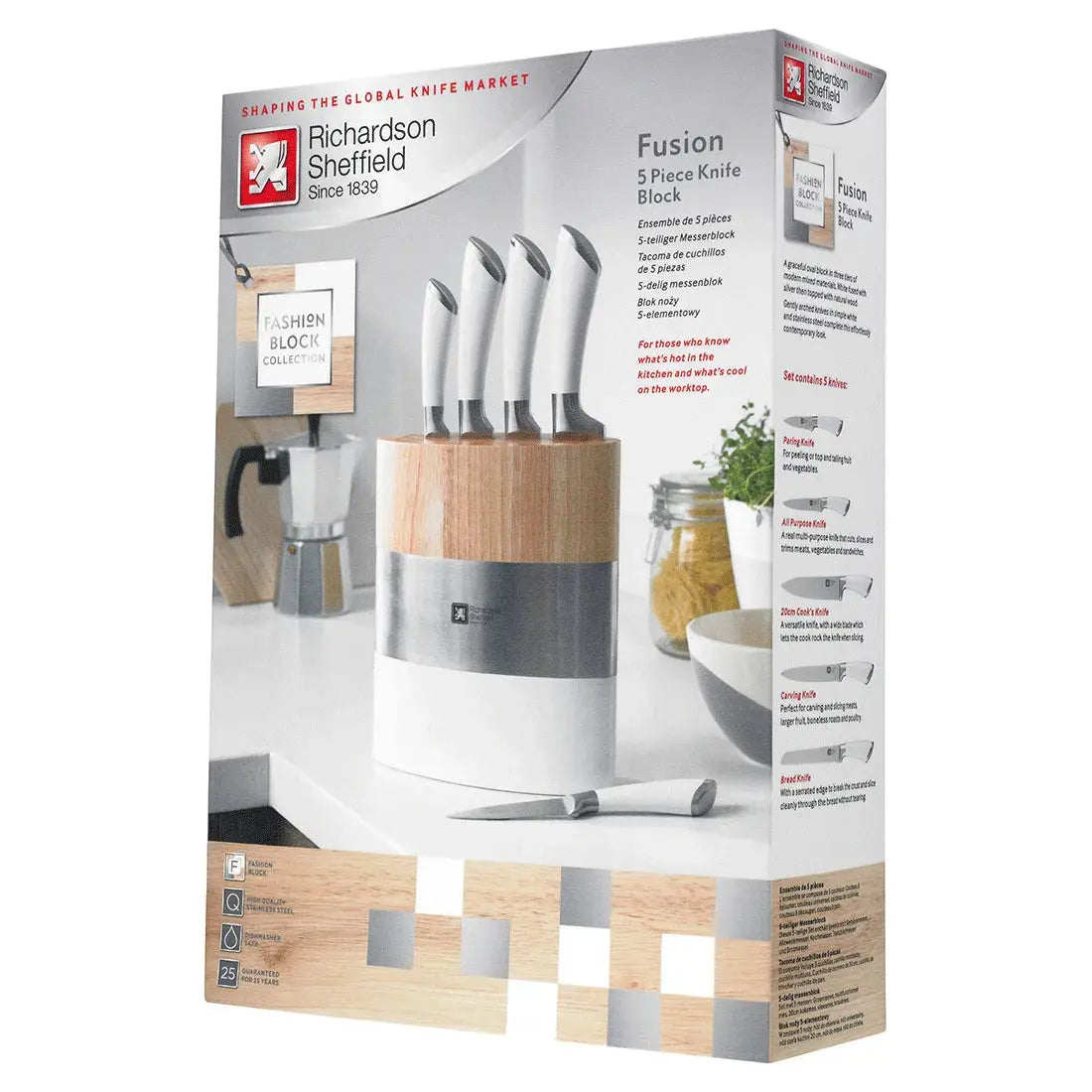 Amefa Fusion 5pc White Chefs Kitchen Knife Block Set
