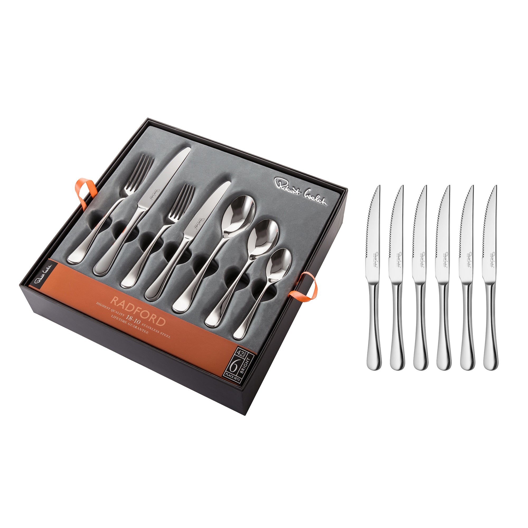 Radford Bright Cutlery Set, 48 Piece for 6 People - 6 Free Steak Knives