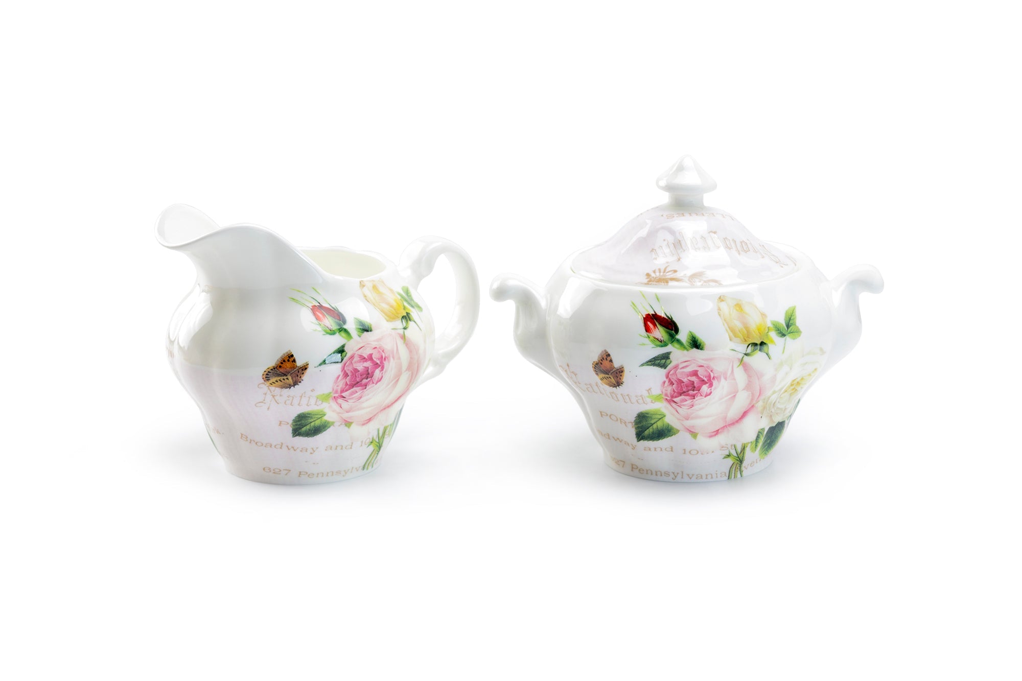 Liz's Rose Garden Bone China Sugar & Creamer Set
