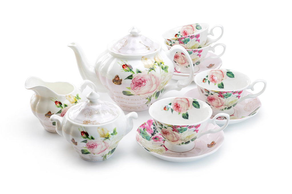 Liz's Rose Garden Bone China 11-Piece Tea Set