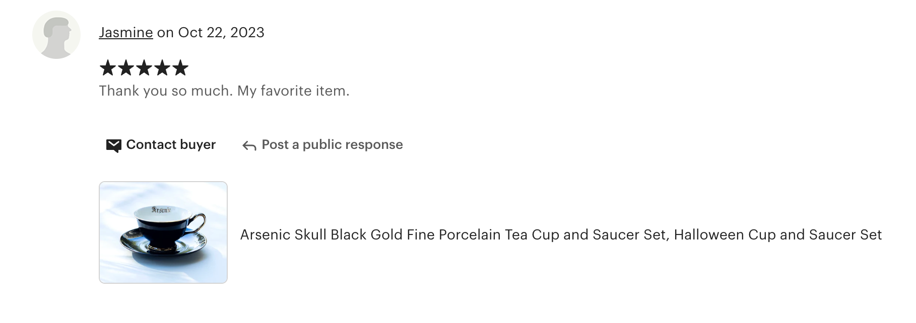Arsenic Skull Black Gold Tea Cup and Saucer