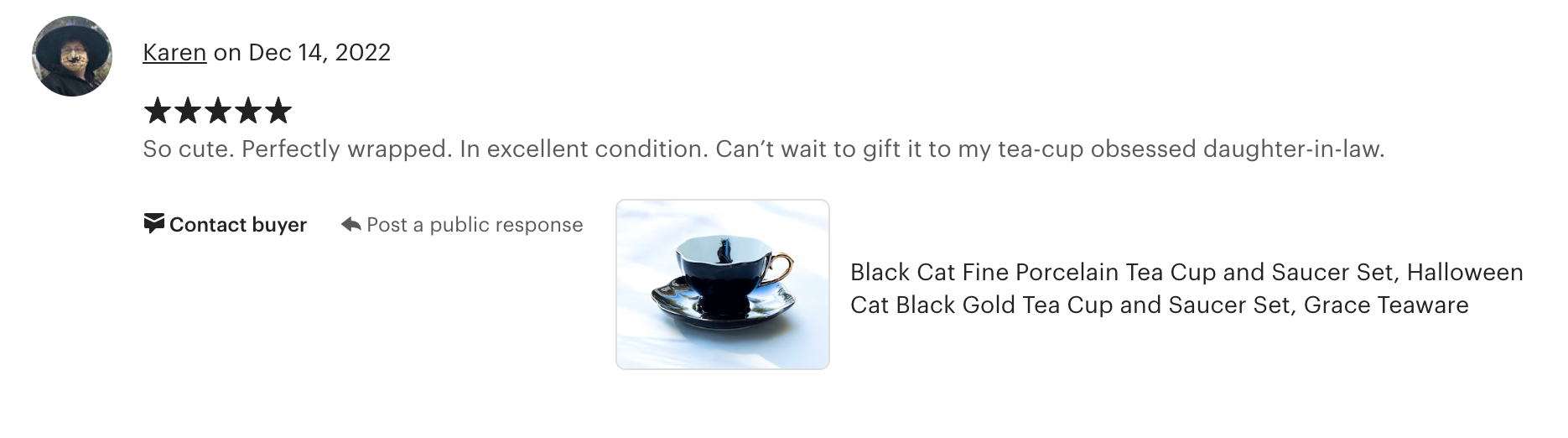 Black Cat Black Gold Tea Cup and Saucer