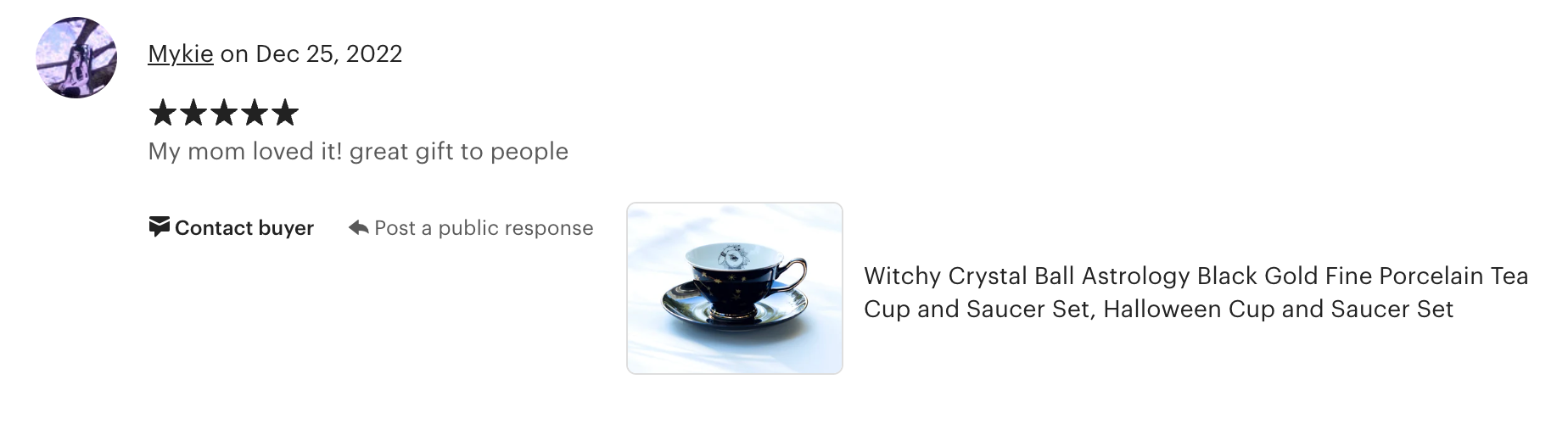 Witchy Crystal Ball Astrology Black Gold Tea Cup and Saucer