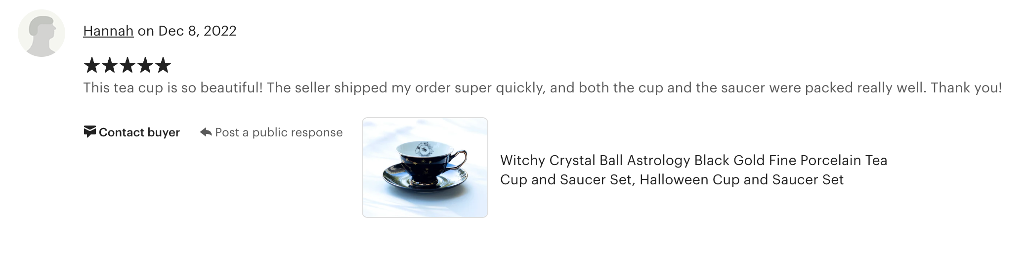 Witchy Crystal Ball Astrology Black Gold Tea Cup and Saucer