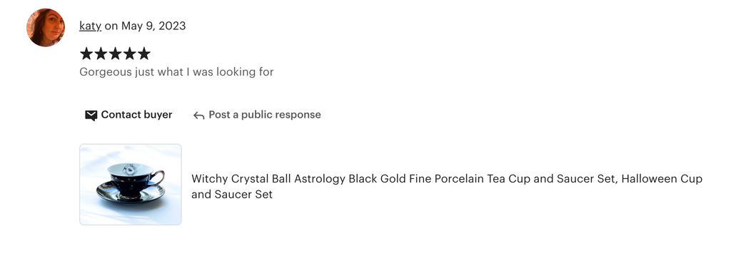 Witchy Crystal Ball Astrology Black Gold Tea Cup and Saucer