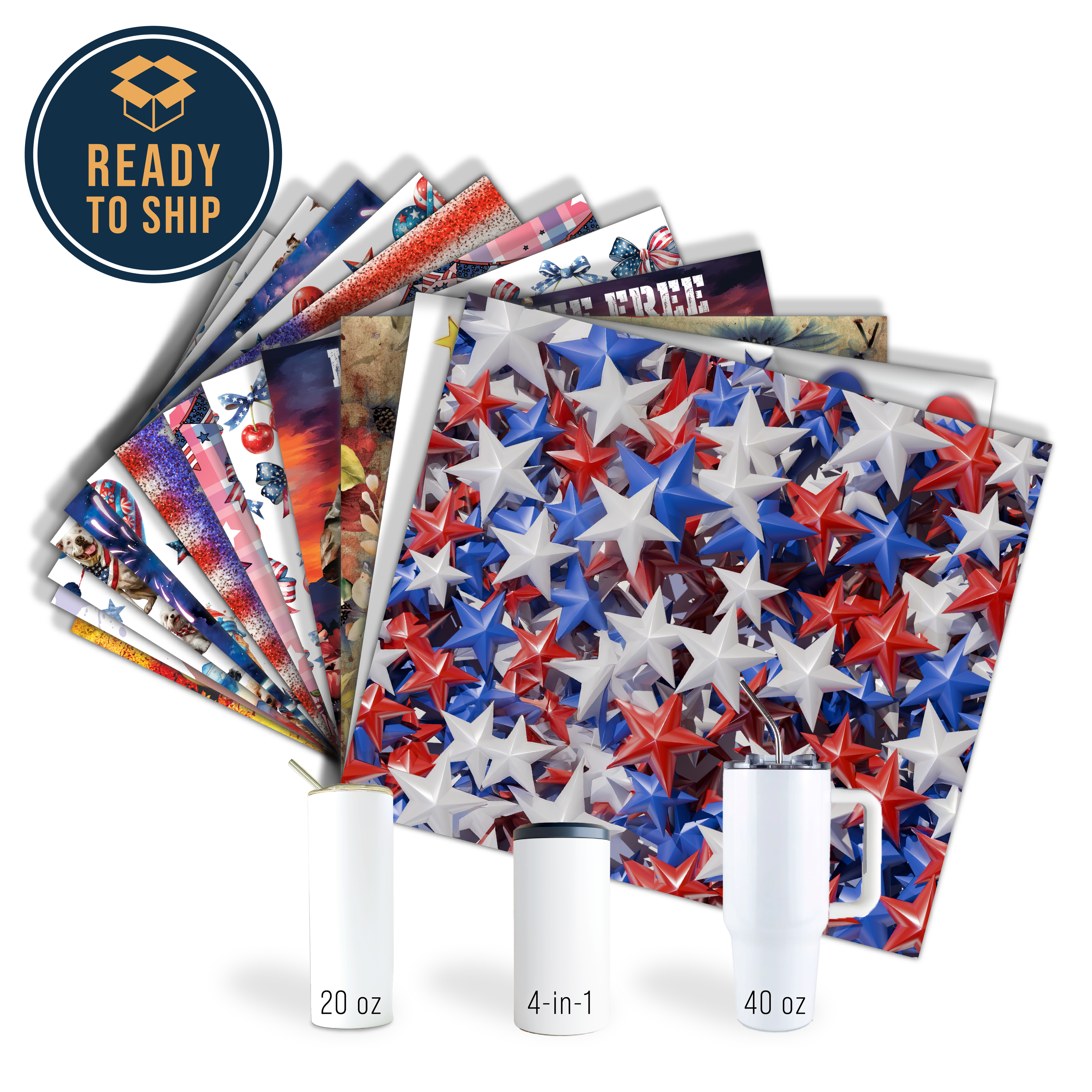 Assorted Ready to Press Sublimation Tumbler Prints (14 Pack) - Fourth of July