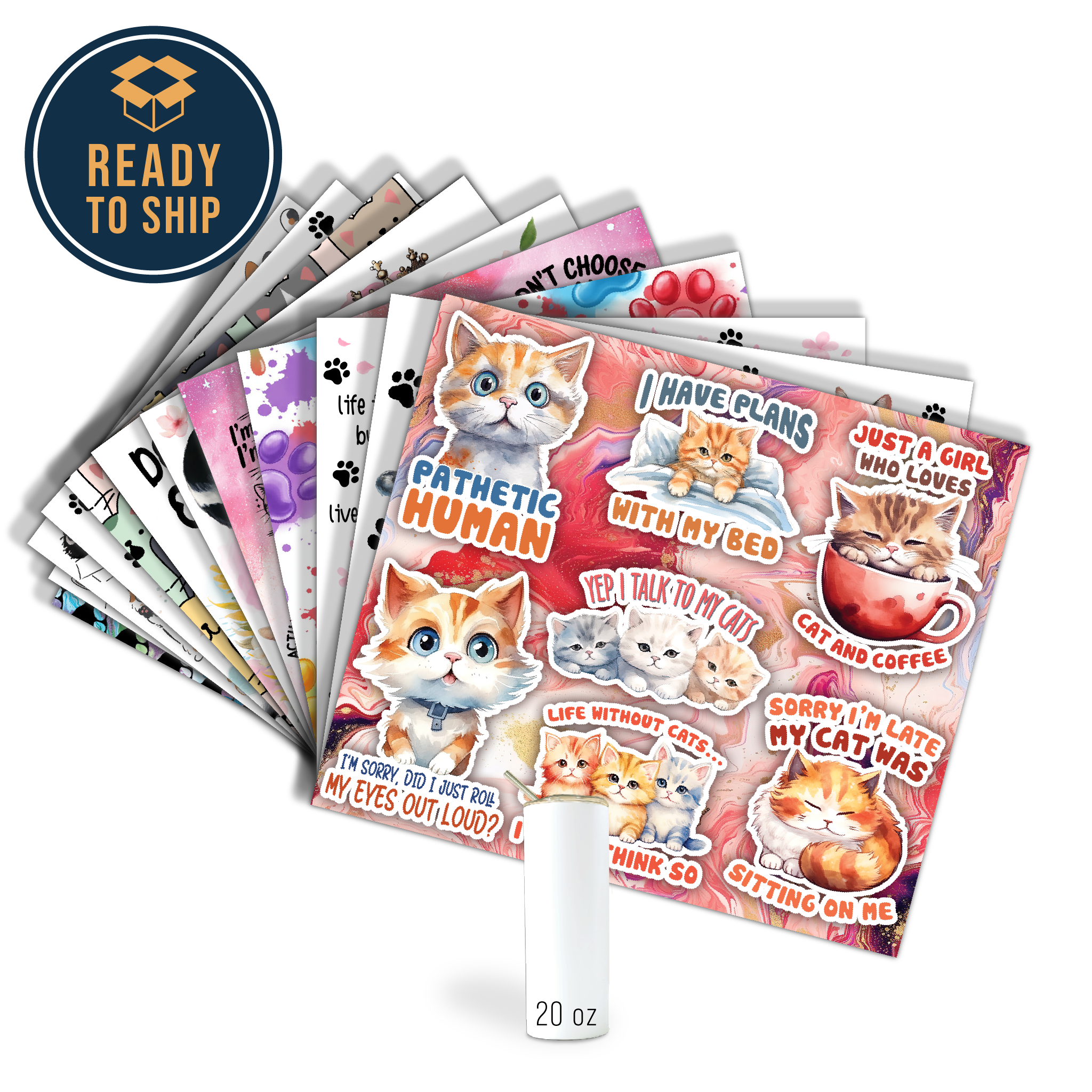 Assorted Ready to Press Sublimation Tumbler Prints (12 Pack) - Feline Friends
