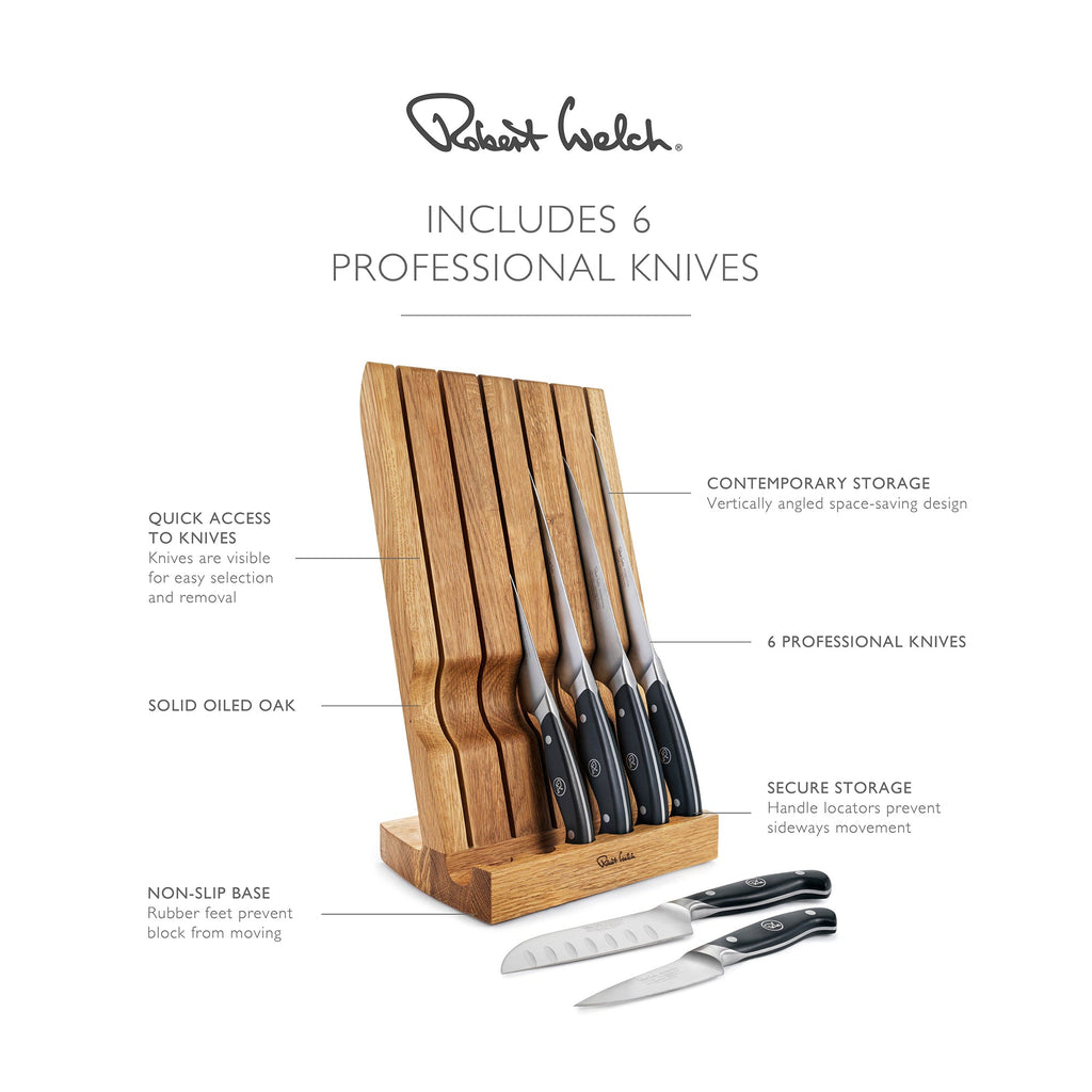 Professional Angle Oak Knife Block Set with Knife Sharpener