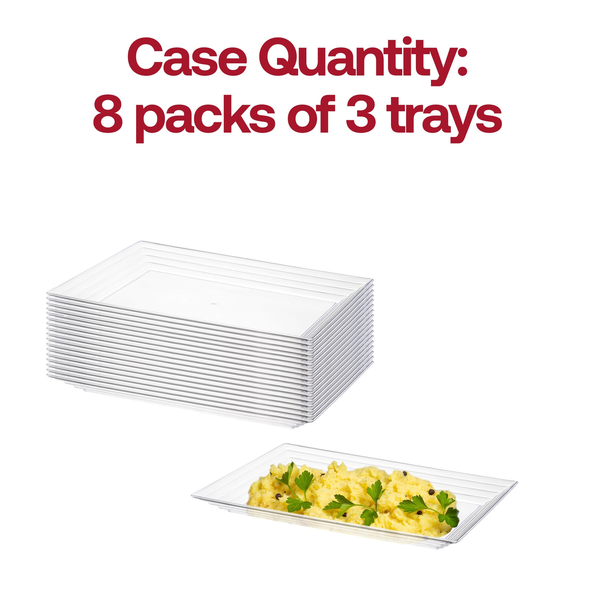 11" x 16" Clear Rectangular with Groove Rim Plastic Serving Trays