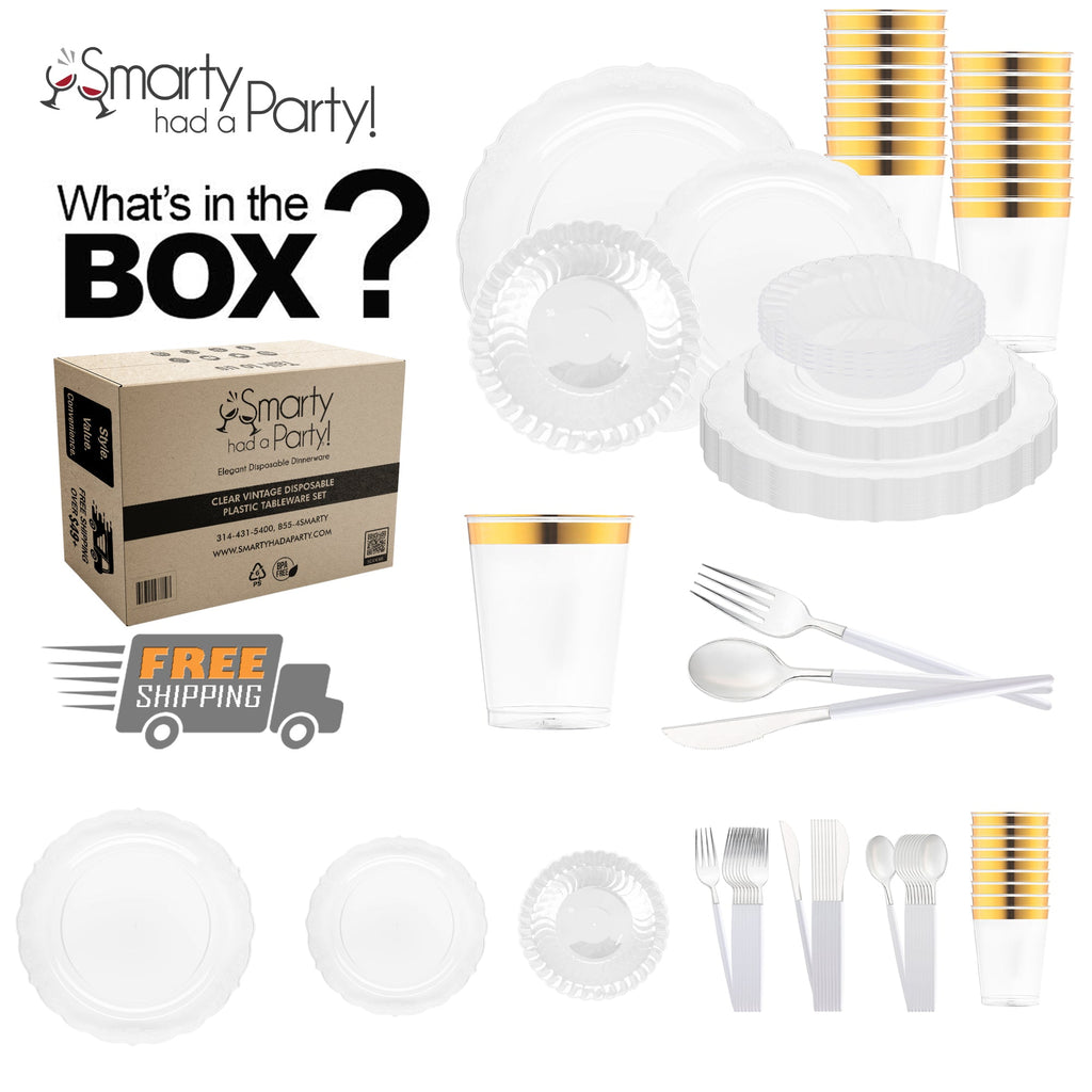 Clear Vintage Disposable Plastic Tableware Set
